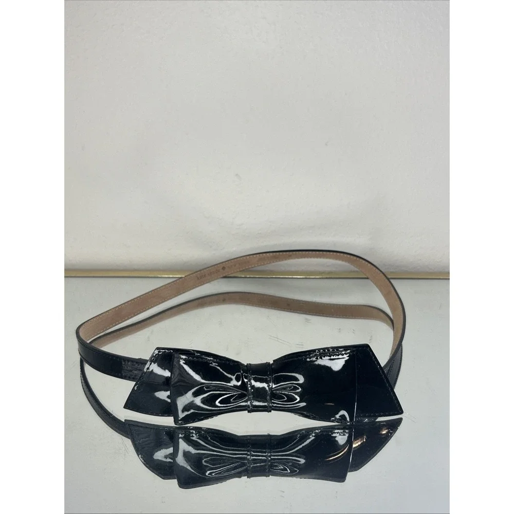 Kate Spade New York Womens Leather Bow Belt Black Fitted Elastic IN THE LOOP M‎